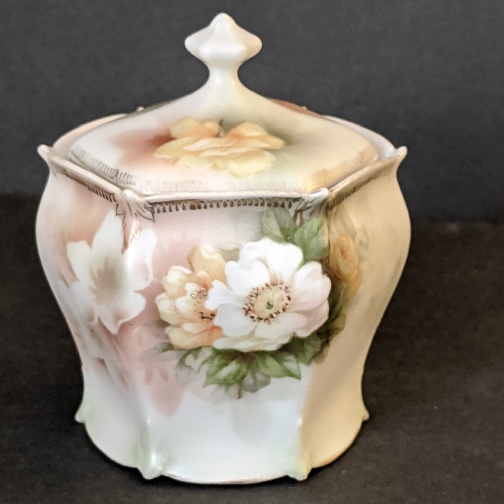 RS Prussia Porcelain Floral Sugar/ Small Biscuit Jar